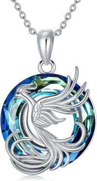 wholesale Sterling Silver Crystals Phoenix Dragon Cross Sword Dragon Pendant Necklace w Stainless Steel Chain-F-Phoenix Crystal Necklace