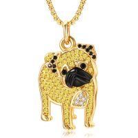 wholesale Gold 925 Sterling Silver Pug Dog Breed CZ Charm Necklace for Pet Lovers-Pug-Standing