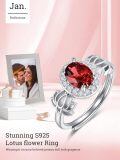 wholesale S925 Sterling Silver with 1Ct Natural Garnet Lotus Flower Ring Adjustable Size for Women-0-3