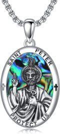 wholesale 925 Sterling Silver Saint Peter Protect Us Pendant with Abalone Shell and Crosses on Chain for Men Women Catholic  47cm Length-0-0