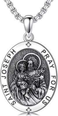 wholesale 925 Sterling Silver & 316L  Saint Joseph Pray For Us Medal Pendant Catholic Protection Amulet s for Men and Women-M-St Joseph Necklace B