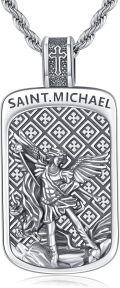 wholesale 925 Sterling Silver St Michael Pendant Necklace for Men Women Catholic Christian s 3D Angel Charm Cross Faith Protection Blessing Birthday Present Ideas-0-0