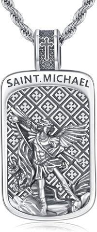 wholesale 925 Sterling Silver St Michael Pendant Necklace for Men Women Catholic Christian s 3D Angel Charm Cross Faith Protection Blessing Birthday Present Ideas-01 Saint Michael