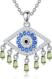 wholesale Sterling Silver Birthstone Evil Eye Necklace Greek Protection Pendant-8
