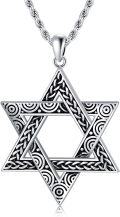 wholesale 925 Sterling Silver Star of David Pendant for Men's Necklaces with Rope Chain 3mm Length: 64cm/Lengths Available from 7 to 8 inches (Silver Tone)-0-0
