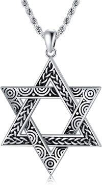 wholesale 925 Sterling Silver Star of David Pendant for Men's Necklaces with Rope Chain 3mm Length: 64cm/Lengths Available from 7 to 8 inches (Silver Tone)-Cletic Knot