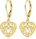 wholesale 14K Gold Vintage Heart Earrings with Filigree Design, Hypoallergenic, 25.7mm, Gift Boxed-0-0