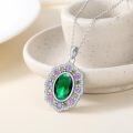 wholesale 925 Sterling Silver White Gold Plated Oval Green Stone with Pink and Yellow Accents Halo Pendant Necklace 45cm Chain Length-0-1