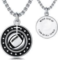 wholesale 925 Sterling Silver Sports Ball Pendant Necklace with Inspirational Message for Women and Men-03-Football