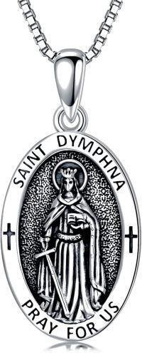 wholesale 925 Sterling Silver Saint Dymphna Pendant with Chain - Religious  for Men & Women-St. Dymphna