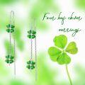 wholesale 925 Sterling Silver Green Enamel Four-Leaf Clover Drop Dangle Earrings for Women St Patrick's Day -0-5