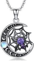 wholesale 925 Sterling Silver Spider Web Purple Crystal Crescent Moon Pendant Necklace-0-0
