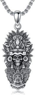 wholesale 925 Sterling Silver Aztec Skull Pendant Necklaces for Men Women - Mictlantecuhtli Tezcatlipoca Jaguar Mayan Mexican  Ideas-0-0