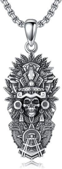 wholesale 925 Sterling Silver Aztec Skull Pendant Necklaces for Men Women - Mictlantecuhtli Tezcatlipoca Jaguar Mayan Mexican  Ideas-Mictlantecuhtli