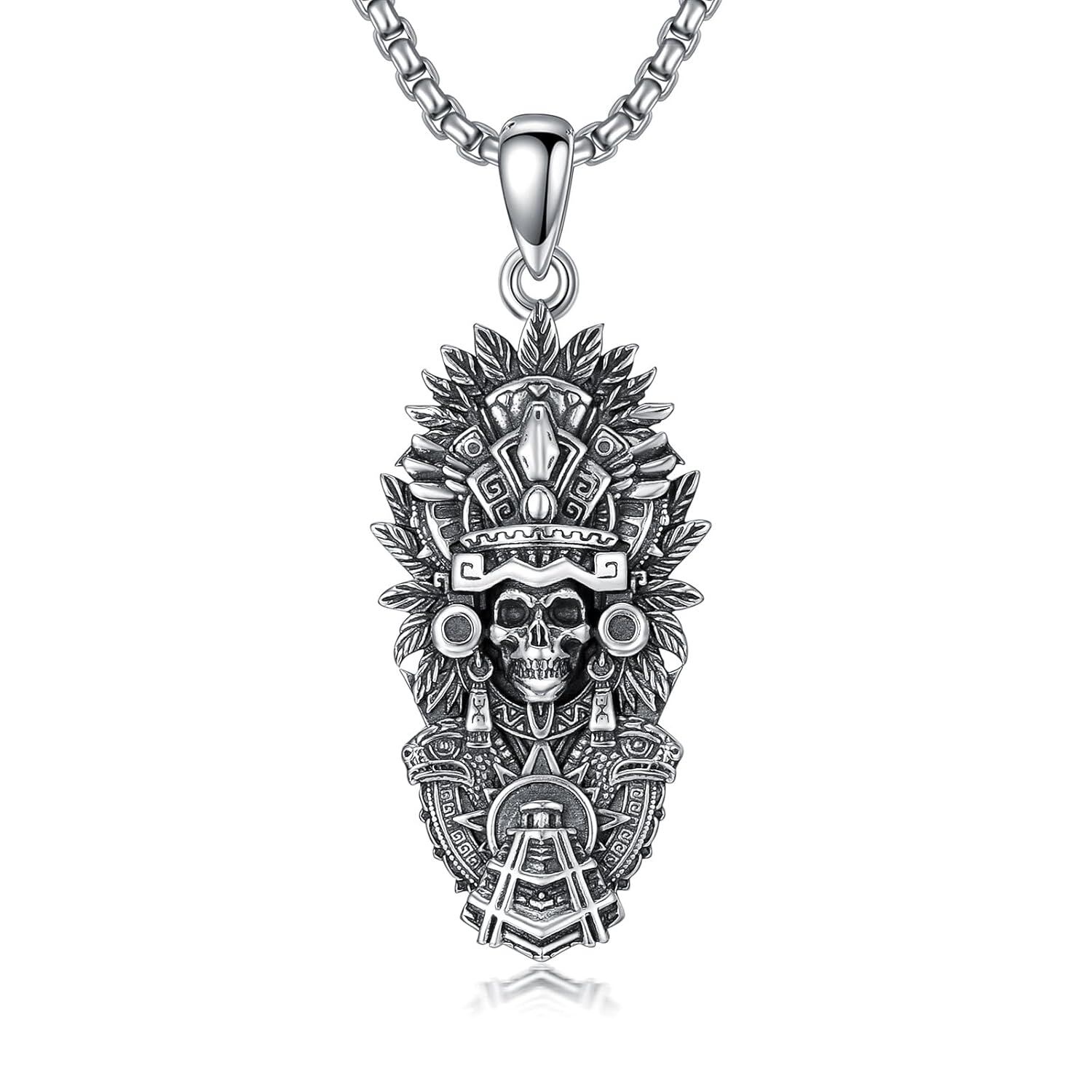 Wholesale 925 Sterling Silver Aztec Skull Pendant Necklaces for 