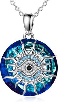 wholesale 925 Sterling Silver Blue Evil Eye Pendant Necklaces for Women Girls -A-Sun Evil Eye Necklace