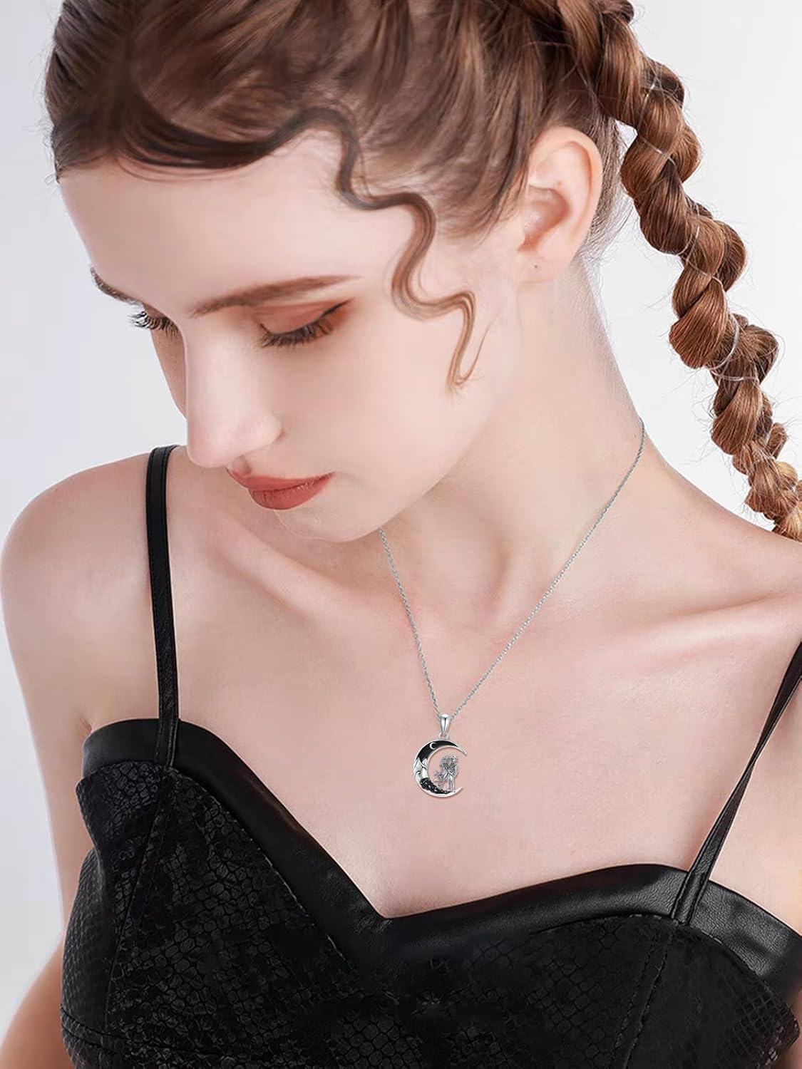 wholesale 925 Sterling Silver Black Onyx Skeletons in the Moonlight Couples Pendant Necklace for Women-0-2