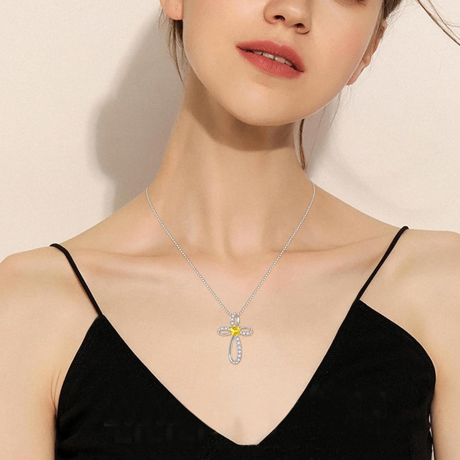  Sterling Silver Birthstone Cross Necklace for Women Birthday Mother s Day Gift ( )-0-2