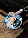 wholesale 925 Sterling Silver Mother Daughter Pendant Necklaces with Blue Crystal and Roses Gifts for Mom Wife Sisters Jewelry-0-5