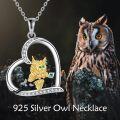 wholesale 925 Sterling Silver Owl Heart Pendant Necklace with Cubic Zirconia and Green Stone Charm for Women Girls Gifts-0-5