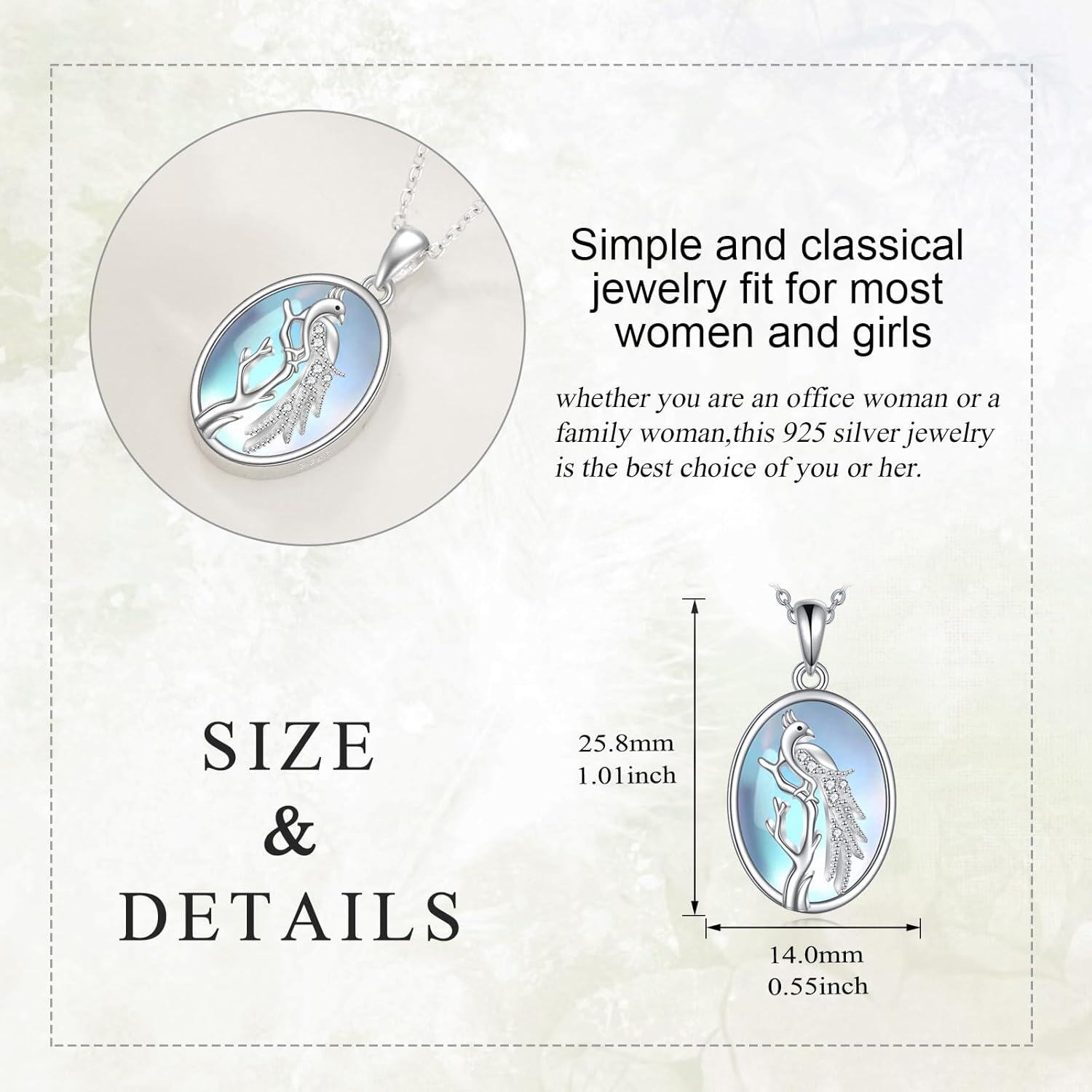 wholesale 925 Sterling Silver Peacock Pendant with Mother of Pearl Stone Chain Necklaces for Women and Girls-0-2