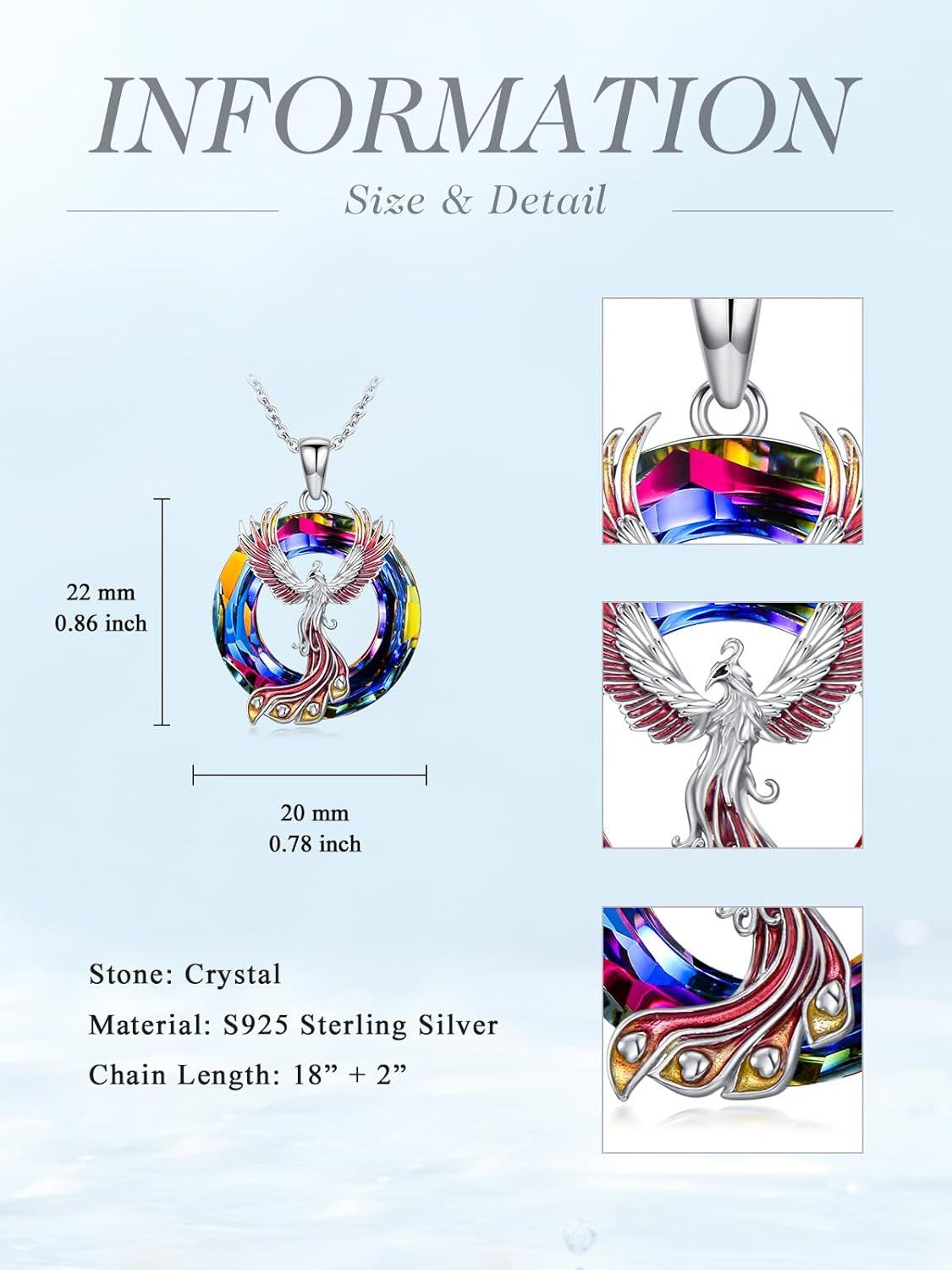 Sterling Silver Crystal Phoenix Pendant Necklace-0-4