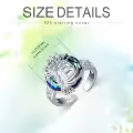 TOUPOP Sterling Silver Blue Crystal Adjustable Initial Open Ring For Women-0-2