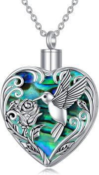 wholesale 925 Sterling Silver Heart Hummingbird Abalone Shell Cremation Jewelry Urn Pendant Necklace for Ashes Memory Keepsake Gift-B-Hummingbird-Abalone
