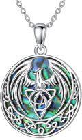 wholesale 925 Sterling Silver Round Abalone Shell Dragon Triquetra Knot Pendant Necklace-0-0