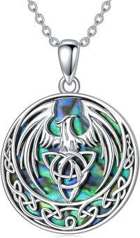 wholesale 925 Sterling Silver Round Abalone Shell Dragon Triquetra Knot Pendant Necklace-A-Phoenix