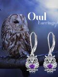 wholesale 925 Sterling Silver Purple Crystal Owl Leverback Earrings - Adorable Animal  for Her-0-5
