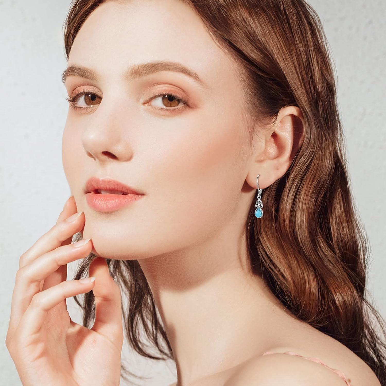 wholesale 925 Sterling Silver Teardrop Turquoise and Moonstone Drop Earrings for Women-0-2
