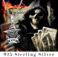 wholesale 925 Sterling Silver Wizard Skull with Cards Pendant Necklaces for Men & Women - Gothic Memento Mori Halloween s-0-5