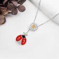 wholesale 925 Sterling Silver Red Ladybug Pendant Necklace with Daisy Charm - Gifts for Her-0-3