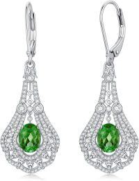 wholesale Sterling Silver 1 5ct Birthstone 6x8mm Oval Drop Earrings for Women-Emerald