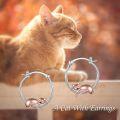 wholesale 925 Sterling Silver Sleeping Cat Hoop Earrings - Adorable Animal  for Women and Girls-0-5