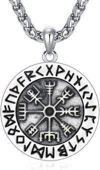wholesale 925 Sterling Silver Vegvisir Compass Pendant Norse Runes Mens Necklace -E01-Viking Compass