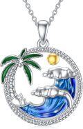 wholesale 925 Sterling Silver Hypoallergenic Palm Tree Wave Sunset Beach Necklace with Adjustable 18+2 Chain for Women Gift-0-0