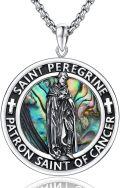 wholesale 925 Sterling Silver Saint Peregrine Pendant with Abalone Shell Inlay and Cross Design - Religious  for Men & Women-0-0