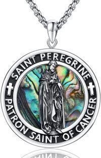 wholesale 925 Sterling Silver Saint Peregrine Pendant with Abalone Shell Inlay and Cross Design - Religious  for Men & Women-B01-St Peregrine