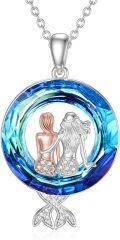 wholesale 925 Sterling Silver Blue Crystal Mermaid Pendant Necklace Sisters' s for Women-0-0