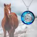 TOUPOP Sterling Silver Blue Crystal Horse Pendant Necklace-0-1