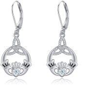 wholesale 925 Sterling Silver Claddagh Drop Earrings with Heart and Trinity Knot Design for Women-Claddagh