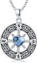 wholesale 925 Sterling Silver Blue Heart Moonstone Celtic Knot Compass Pendant Necklace-0-0