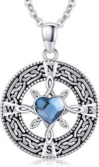 wholesale 925 Sterling Silver Blue Heart Moonstone Celtic Knot Compass Pendant Necklace-Style B-Go In
