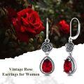 wholesale 925 Sterling Silver Red Austrian Crystal Antique Rose Drop Earrings-0-4