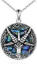 wholesale 925 Sterling Silver Metal Abalone Inlay Satan's Head Gothic Pentagram Pendant Necklace-0-0