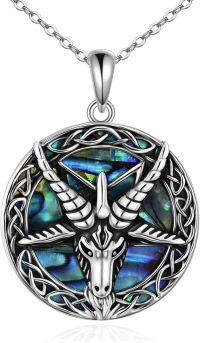 wholesale 925 Sterling Silver Metal Abalone Inlay Satan's Head Gothic Pentagram Pendant Necklace-satanic necklace
