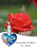 TOUPOP Sterling Silver Rose Quartz Heart Dragonfly Ash Holder Necklace-0-1