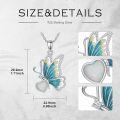 wholesale 925 Sterling Silver Opal Butterfly Heart Pendant Necklace with Cubic Zirconia Accents and Chain for Women Girls  (Blue)-0-4